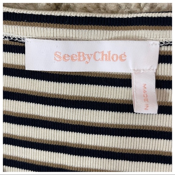 SEE BY CHLOE Striped Flutter-Sleeve V-Neck Short Dress - Picture 10 of 10